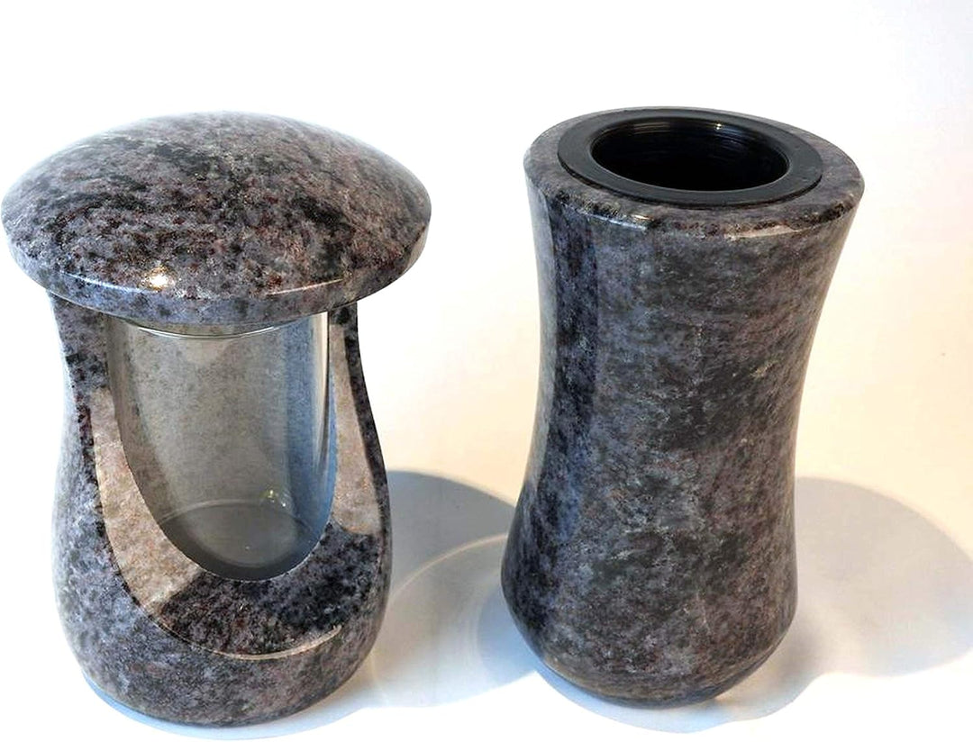 designgrab Grablampe Cerres und Grabvase Atria aus Granit Orion, Grabschmuckset