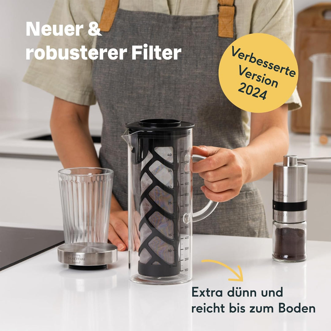 SILBERTHAL Kaffeebereiter Glas 1.3l - Cold Brew Coffee Maker mit Filter für kaltgebrühten Kaffee ode