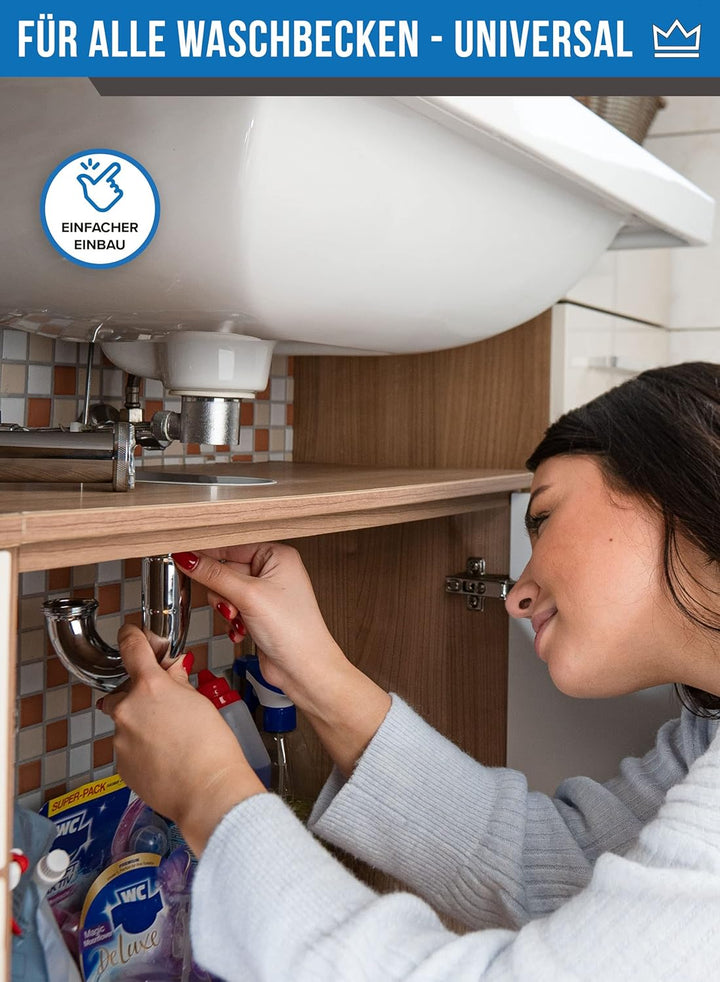FEINER® Universal Siphon Waschbecken aus Chrom 1 1/4" Komplettset alles dabei, Tauchrohr 2-12 cm Höh
