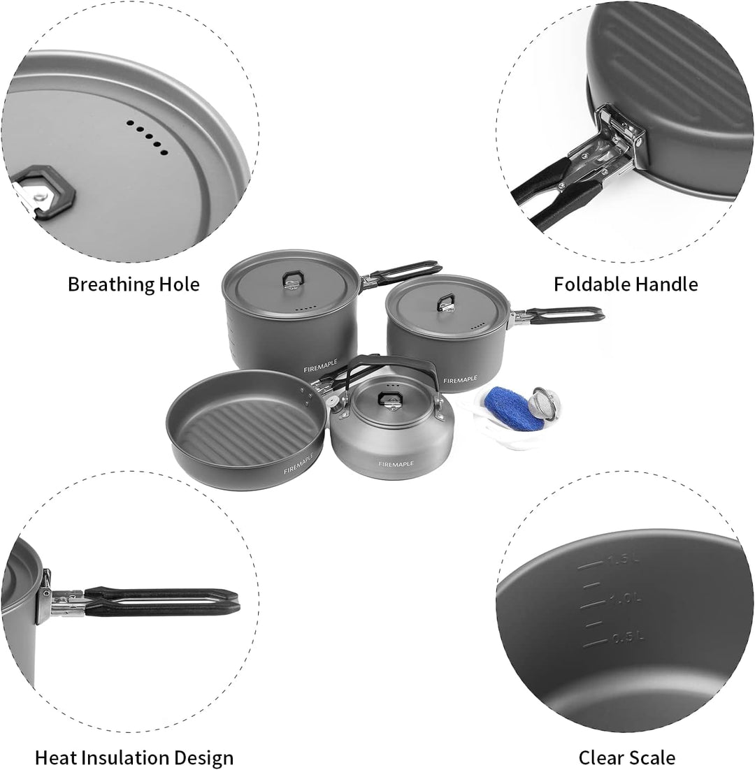 Fire-Maple Feast 4 Camping-Kochgeschirr-Set Outdoor-Kochset mit Topf, Wasserkocher, Pfanne, Schalen