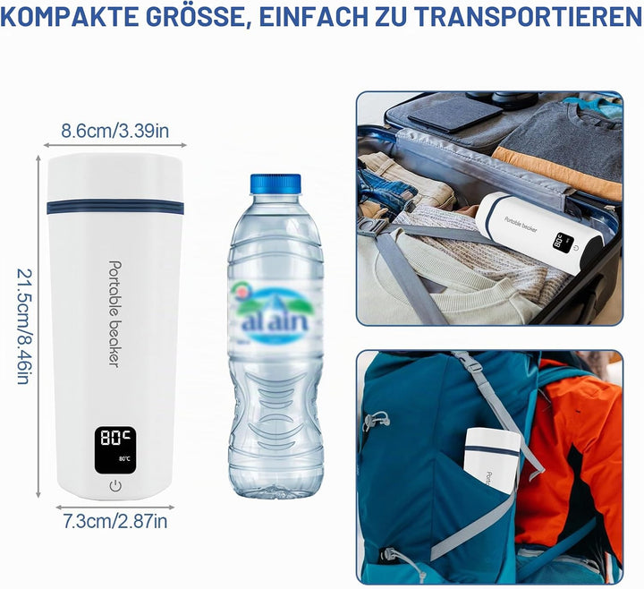 Reise Wasserkocher Klein Elektrische 450ML, Reise Elektrisch Wasserkocher 6Temperaturoptionen, Tragb