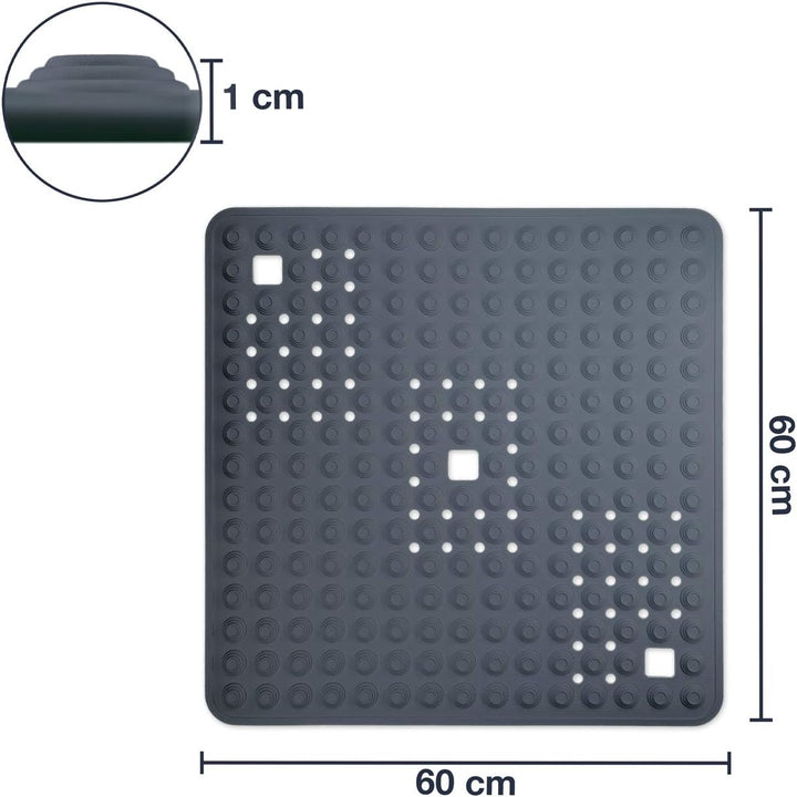 WohnDirect Duschmatte Grau/quadratisch: 60x60 cm - sehr rutschfest & sehr robust - Antirutschmatte f