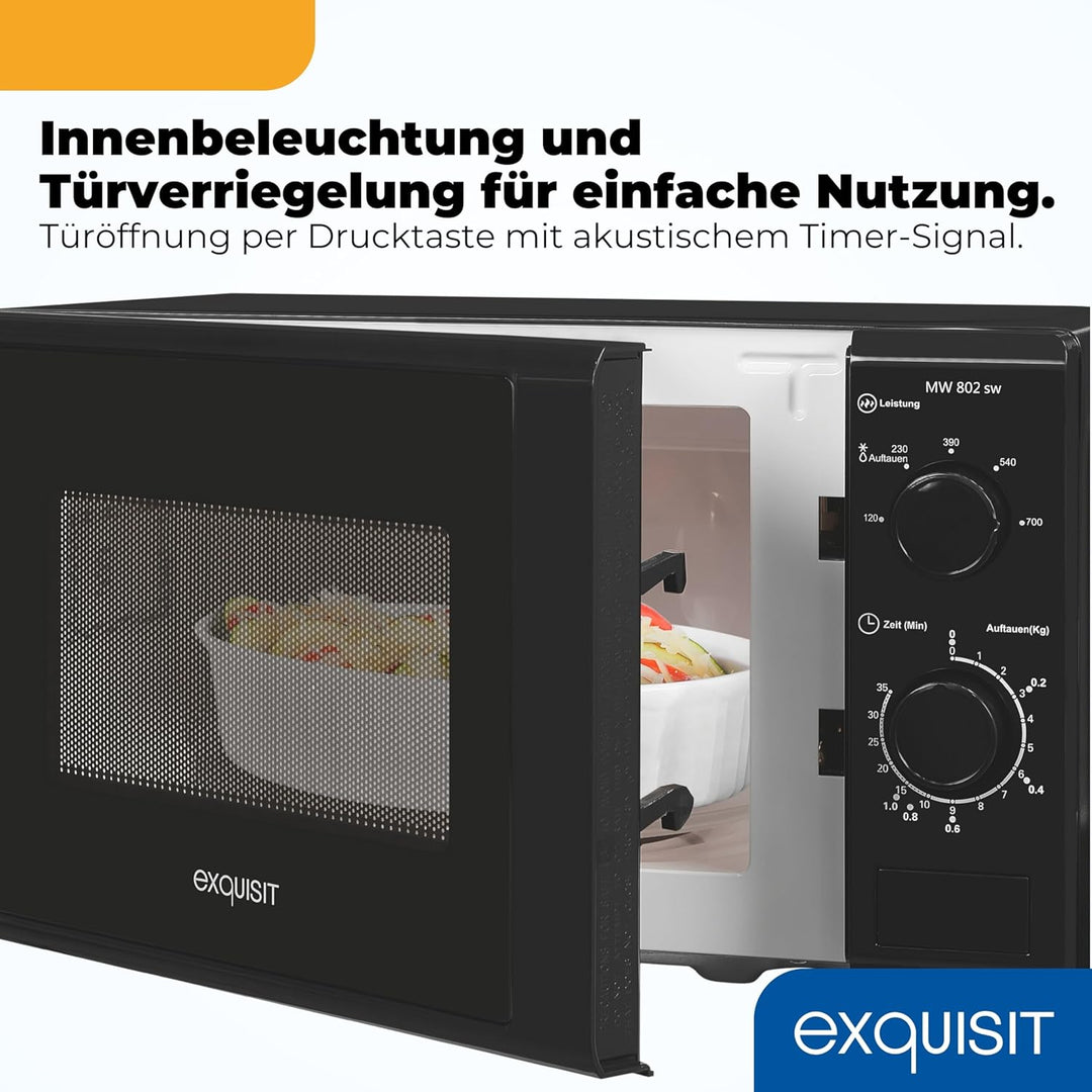 Exquisit Mikrowelle MW 802 sw | 700 W Leistung | 20 L Garrraum | kompakte Mikrowelle | platzsparend