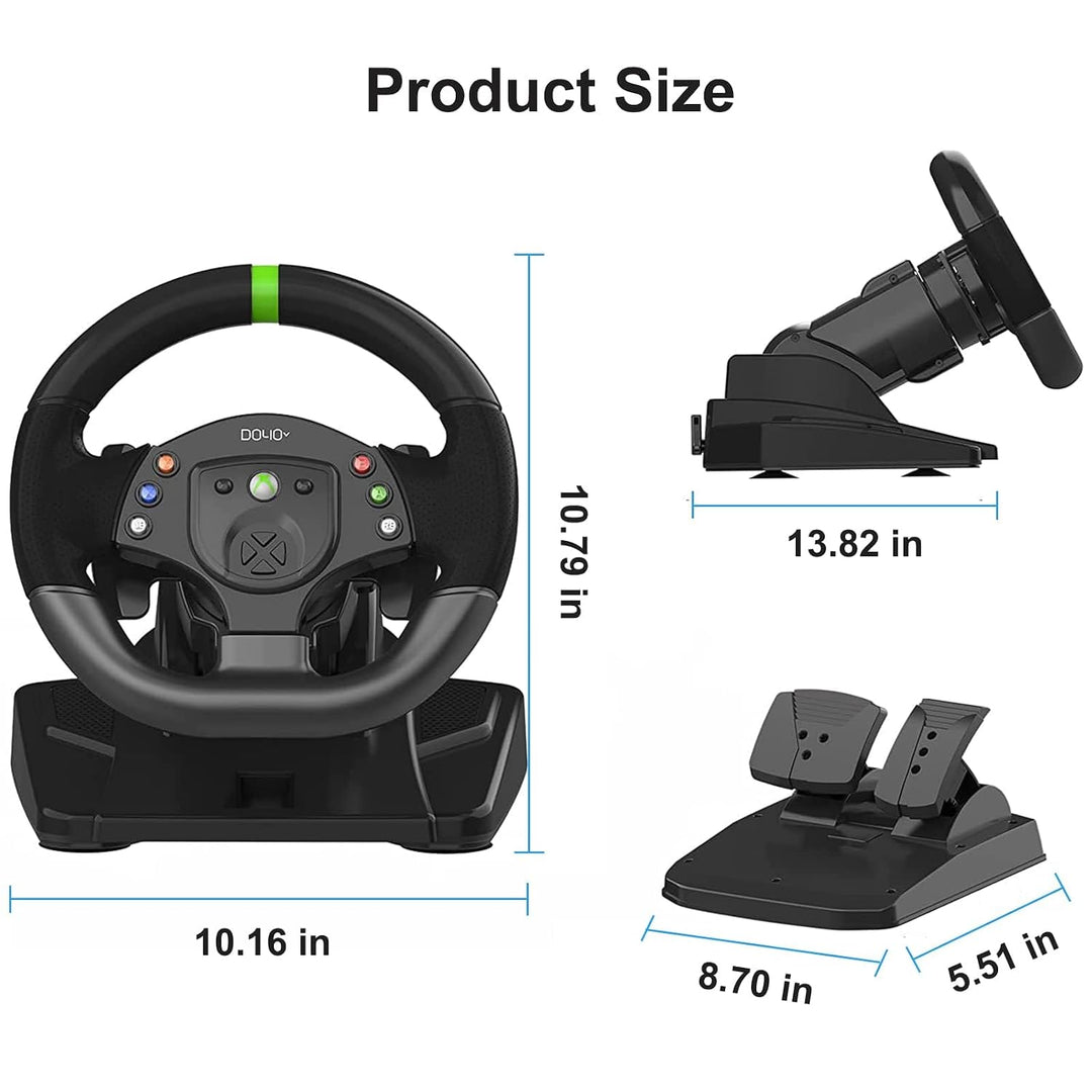 DOYO XBOX 360 Gaming Lenkrad mit Pedalen-180°,Vibrationsfeedback, Integrierter Schalthebel,Höhen-und
