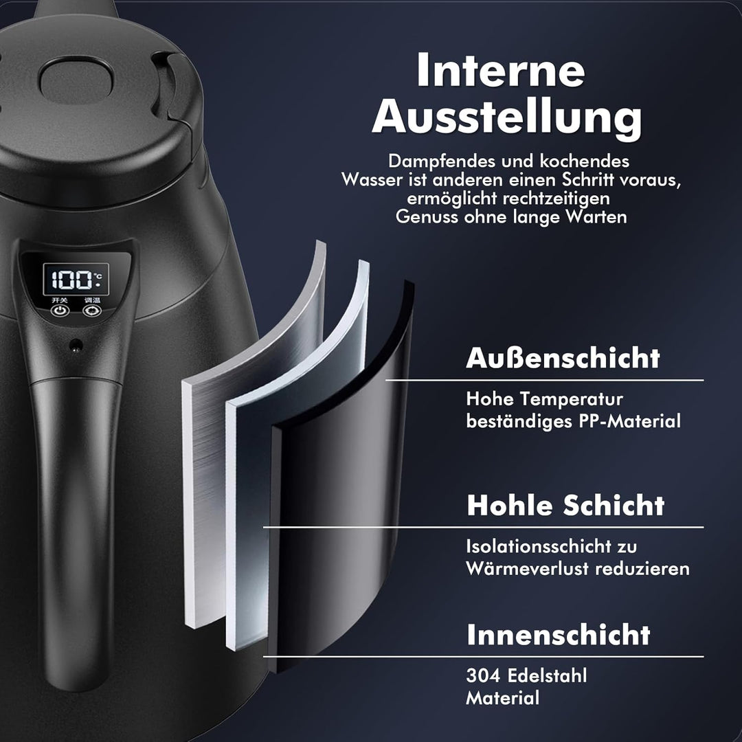 12v - 24v Wasserkocher für Auto, 1,2 Liter Elektrischer Mobiler Wasserkocher Edelstahl mit 12/24 Vol
