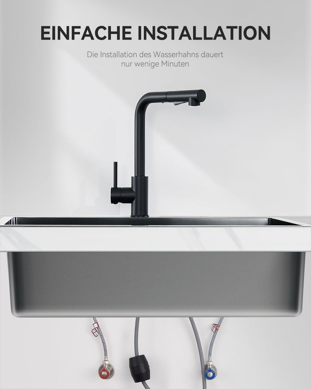 Wasserhahn Küche Schwarz, Hochdruck Küchenarmatur Ausziehbar | Mit Brause Zwei Wasserstrahlarten, 36