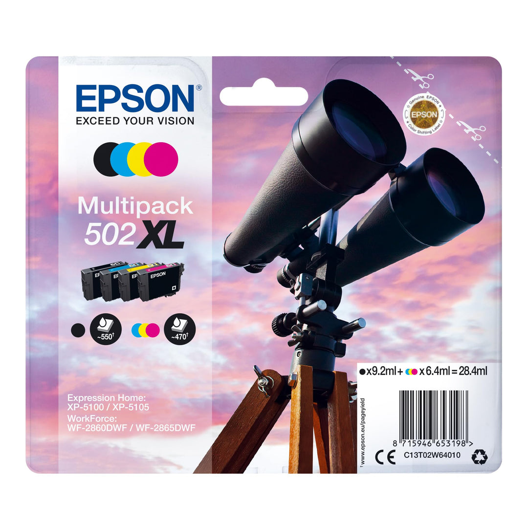 Epson Original 502XL Tinte Fernglas Multipack 4-farbig XL, XP-5100 XP-5105 XP-5150 XP-5155 WF-2860DW