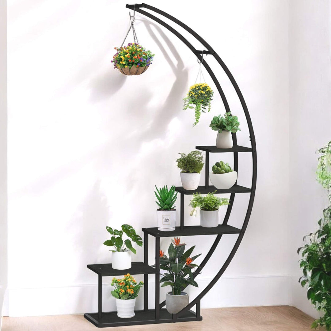 DanDiBo Blumenregal indoor 170 cm Hoch Metall Schwarz Halbrund 96585 Blumentreppe Gross Rund Pflanze