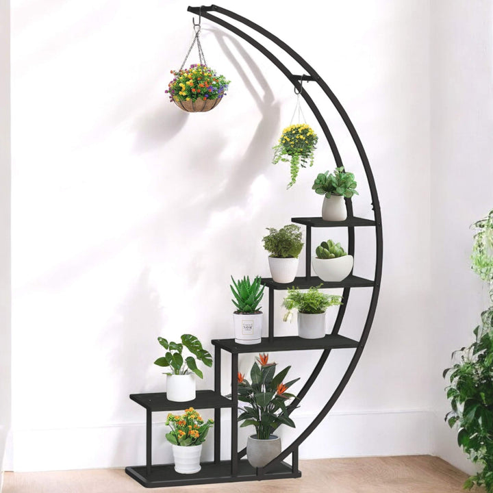 DanDiBo Blumenregal indoor 170 cm Hoch Metall Schwarz Halbrund 96585 Blumentreppe Gross Rund Pflanze
