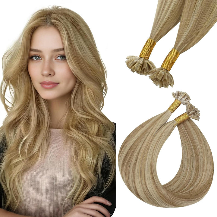 Easyouth Extensions Echthaar Bondings Blond Echthaar Bonding Extensions Haarverlängerungen Aschblond
