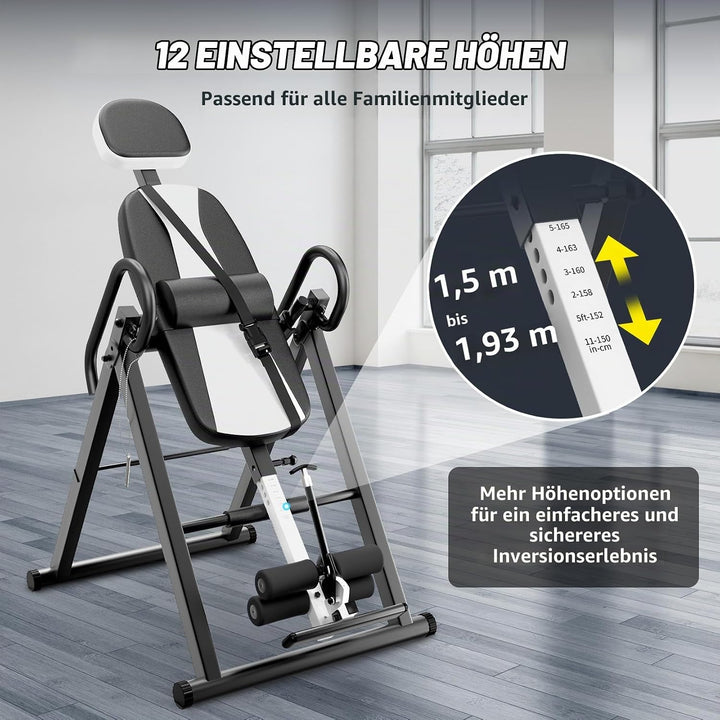 Dripex Inversionsbank Klappbar Inversionstisch mit Verstellbarer Schutzgurt 300 lbs Kapazität Invers