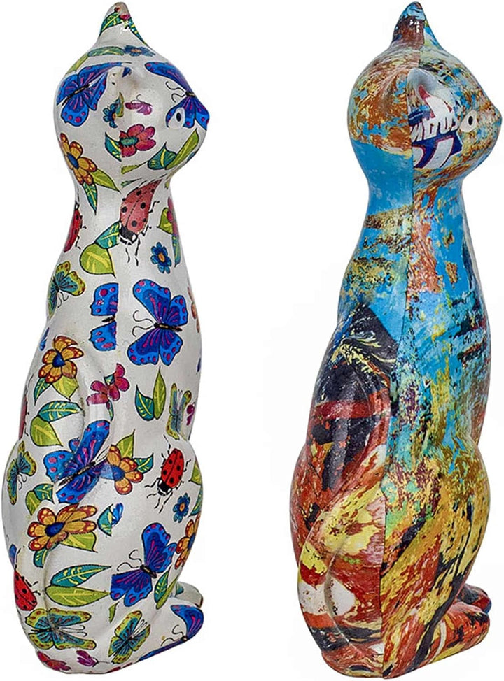 ORIGEN Set mit 2 Figuren Katzen Design und Tags aus Kunstharz, Kollektion Graffiti, Höhe 16 cm