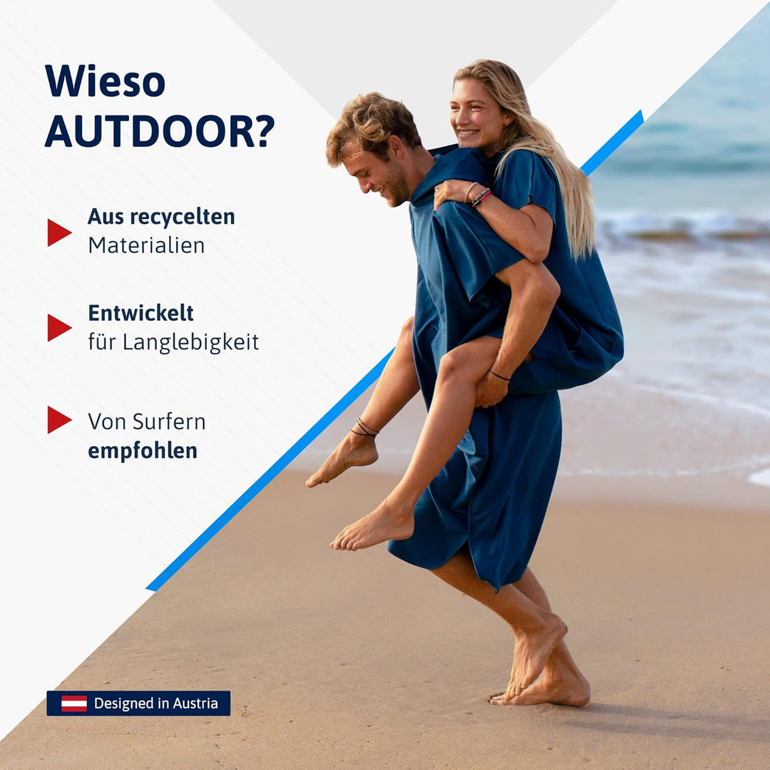 AUTDOOR® Mikrofaser Badeponcho Damen & Herren - nachhaltig aus 100% recycelten PET-Flaschen - Handtu