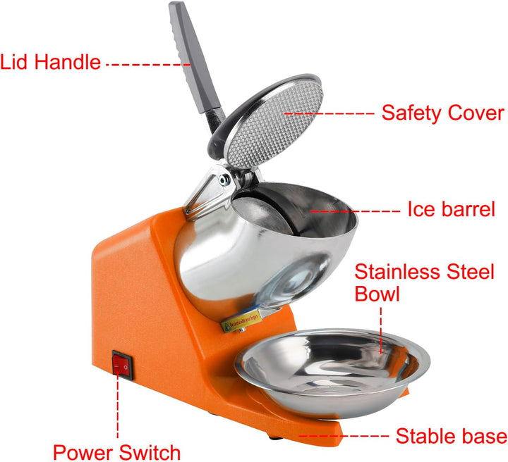 Topteng Electric Ice Crusher Machine 143LBS/Hr Snow Cone Maker Ice Shaver 500W EU Plug with Splash-P
