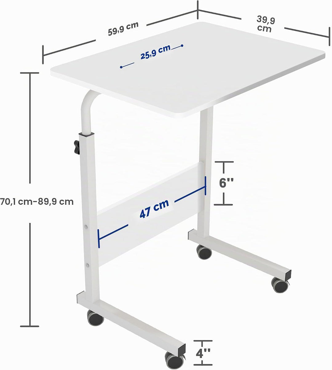 soges Laptoptisch Beistelltisch mit Rollen,höhenverstellbarer PC Tisch Notebook Sofatisch Laptopstän