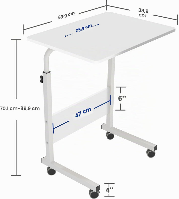 soges Laptoptisch Beistelltisch mit Rollen,höhenverstellbarer PC Tisch Notebook Sofatisch Laptopstän