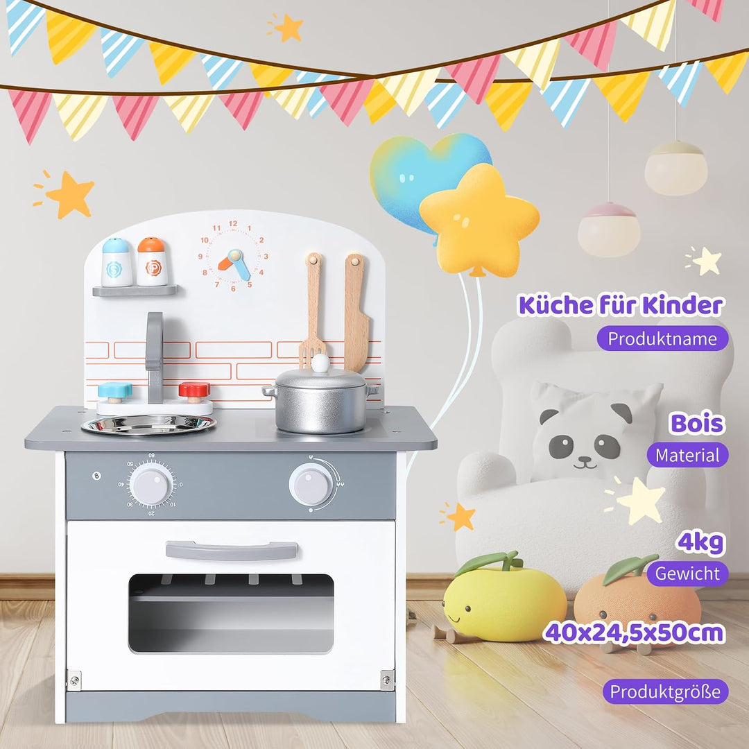 Kinderküche aus Holz mit Zubehör, Rollenspielküche für Kinder, Mini Küchenchef Spielset, Kinderküche
