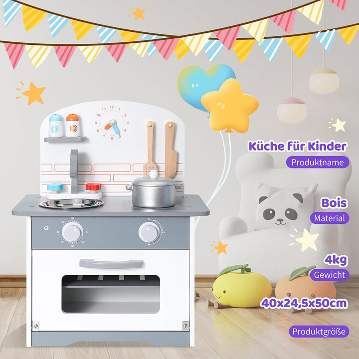 Kinderküche aus Holz mit Zubehör, Rollenspielküche für Kinder, Mini Küchenchef Spielset, Kinderküche