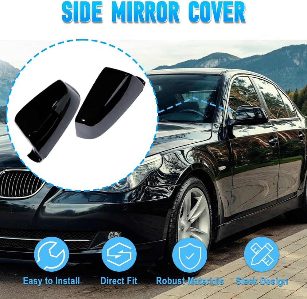 Riloer 1 Paar Auto-Rückspiegelkappen Türseitenspiegelabdeckungen passend für BMW 5er E60 E61 F10 F11