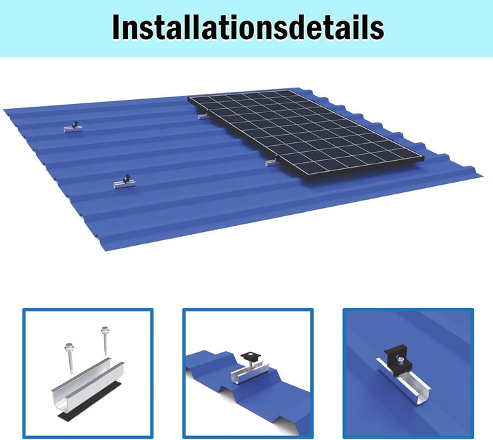 Solarmodul Halterung Flachdach, Alu Photovoltaik Montageschiene 12CM, Verstellbare Schwarz Klemme fü