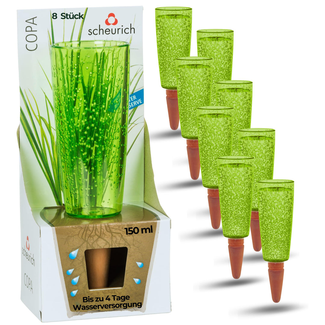 Scheurich Wasserspender Copa M | 8X Grün | 150 ml Füllmenge | Bewässerungskugel klein mit Ton Fuss |