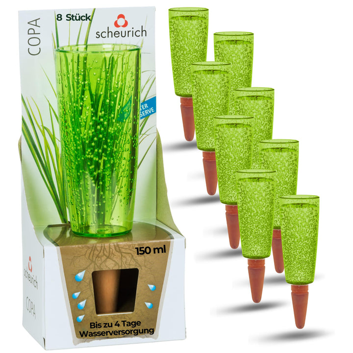 Scheurich Wasserspender Copa M | 8X Grün | 150 ml Füllmenge | Bewässerungskugel klein mit Ton Fuss |