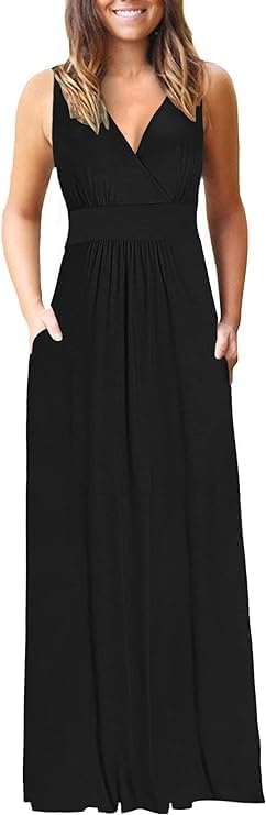 AUSELILY Sommerkleid Damen Lang Maxikleid Sommer Abendkleid Wickelkleid S Schwarz, S Schwarz