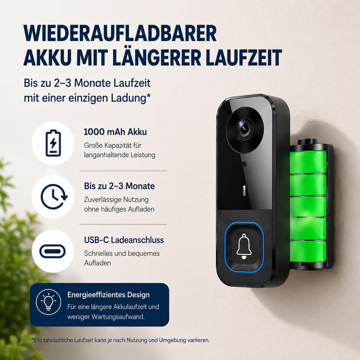 TKMARS Türklingel mit Kamera Kabellos 120° Weitwinkel Klingel mit Kamera und Monitor 2.4G Video Türk