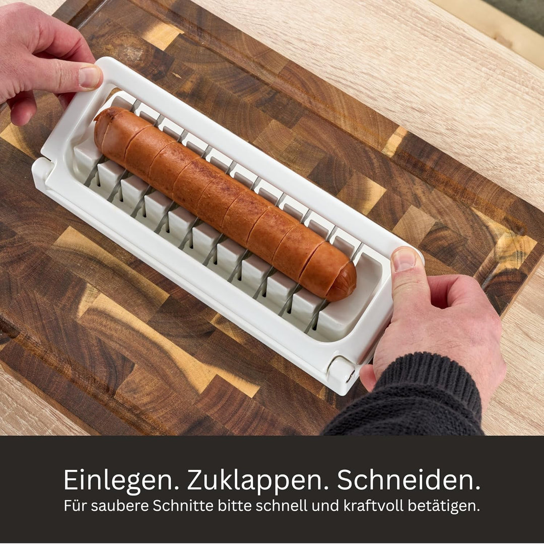 Currywurstschneider für zu Hause | schnelle & gleichmässige Würstchenscheiben | Langlebige Gelenke +