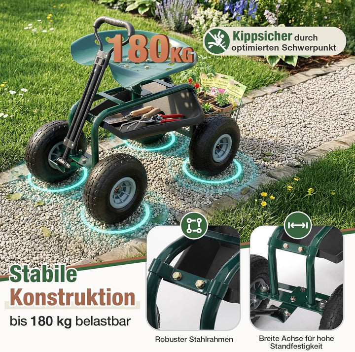 Sekey Gartenrollsitz mit Griff & Ø 25,5cm Reifen - Fahrbarer Rollsitz für Gartenarbeit bis 180kg - 3