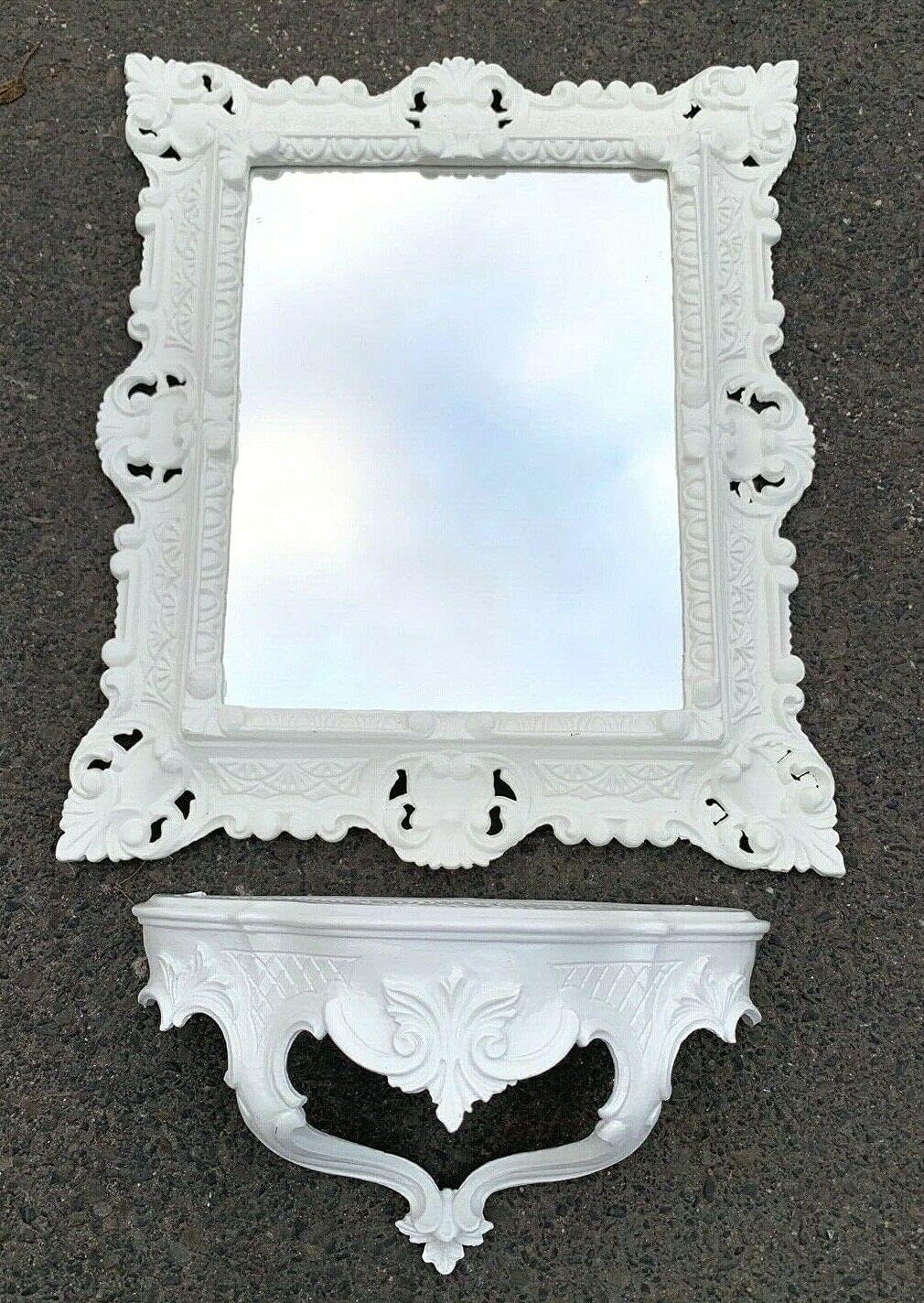 Wandspiegel Weiss mit Konsole Barock Antik 45x38 Flurspiegel Badspiegel mit Ablage Wanddeko Prunkspi