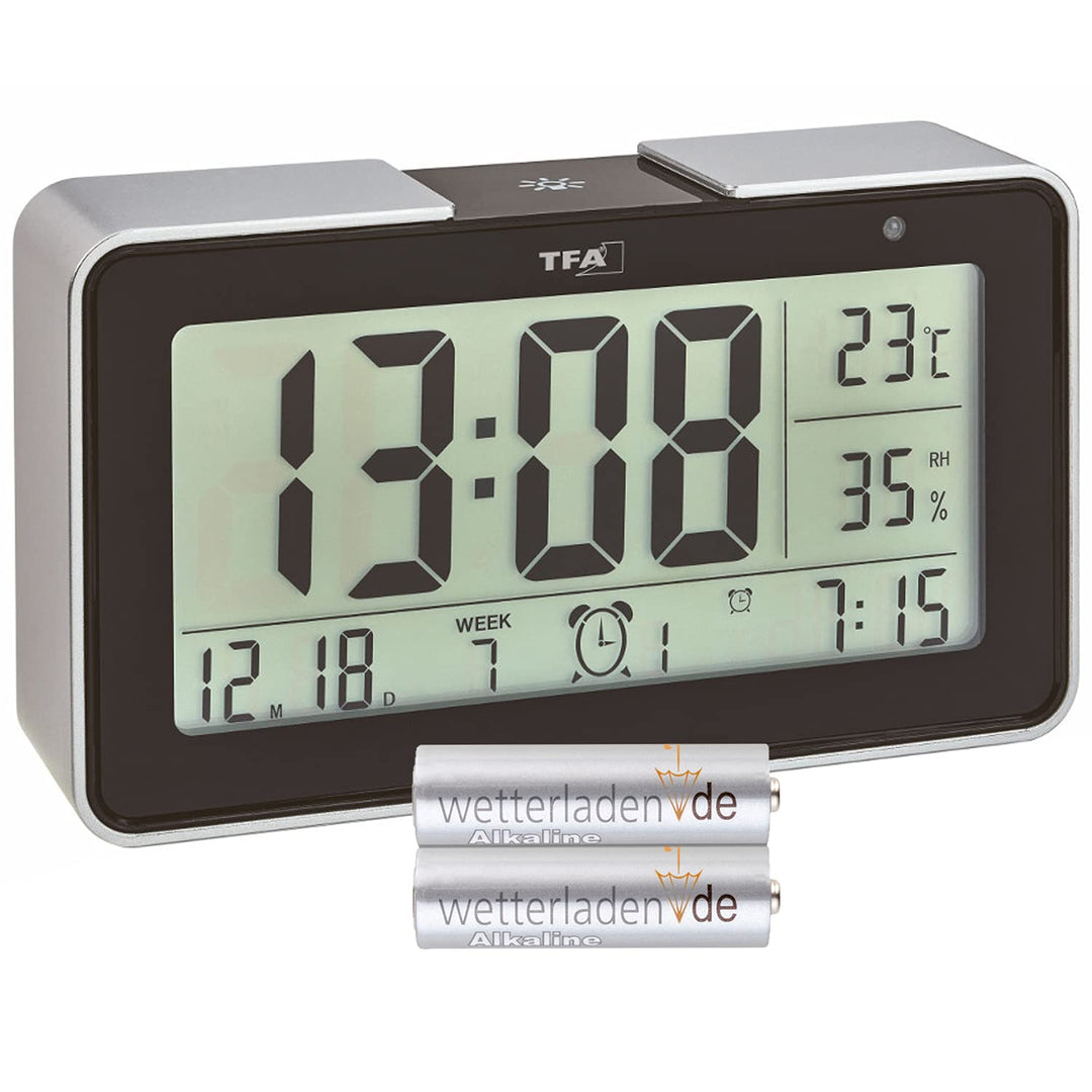 TFA Dostmann 60.2540 Funkwecker Melody mit verschiedenen Wecktönen (schwarz mit Batterien), Schwarz