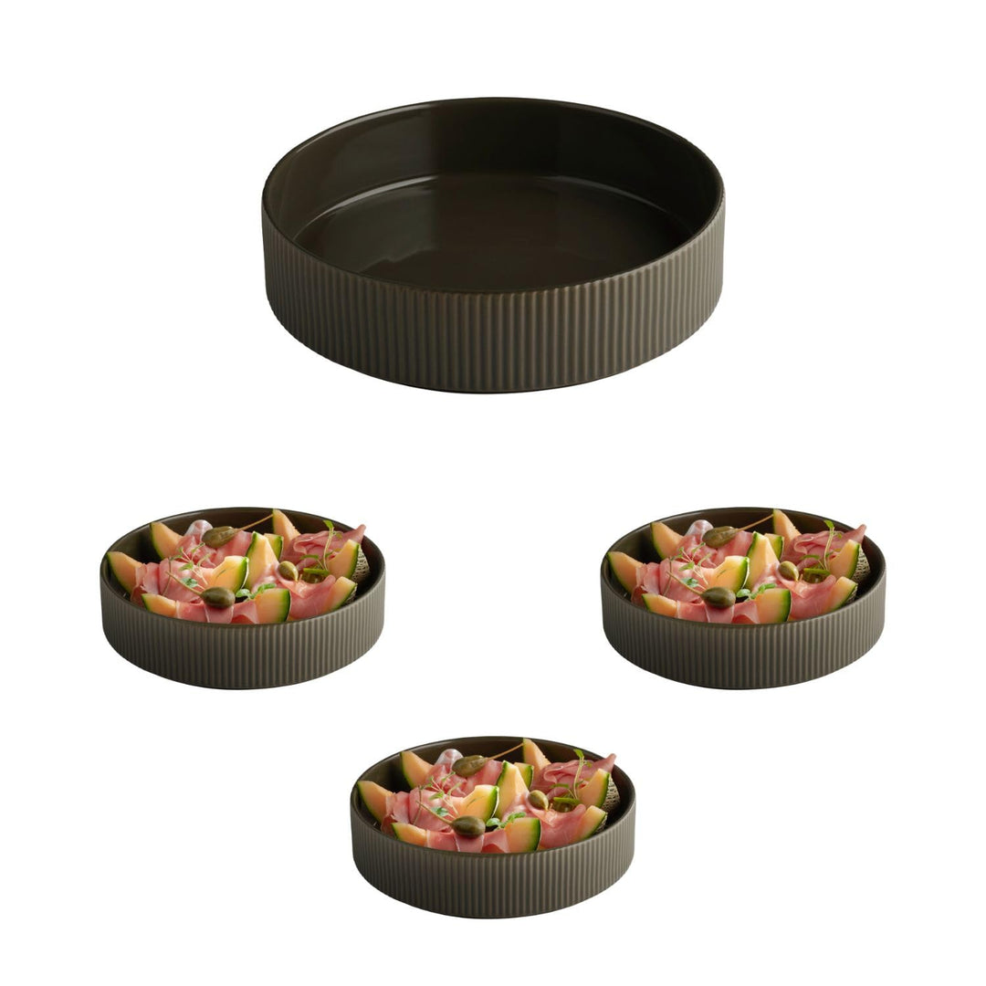APS 19080 Teller/Schale THE GRID - Porzellan mud (braun), Ø 23 cm, 1,3 Liter, stapelbar, 3er Set