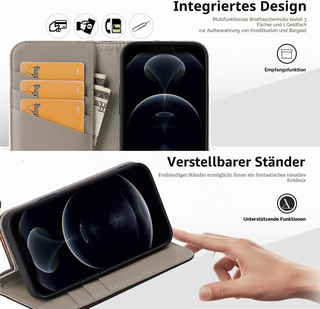 VISOUL iPhone 12 Mini Hülle,Handyhülle iPhone 12 Mini [100% Echtleder] [3 Kartenfächer] [Verdichtes