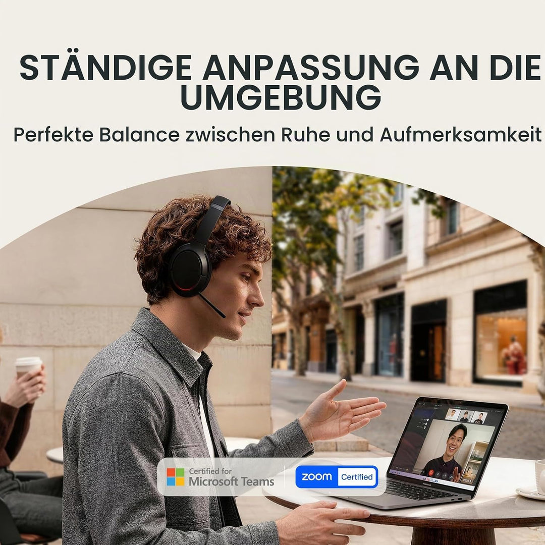 Yealink BH78 Bluetooth Headset mit Lärmschutz Mikrofon, Kopfhörer Over Ear für Homeoffice, Zoom/Team