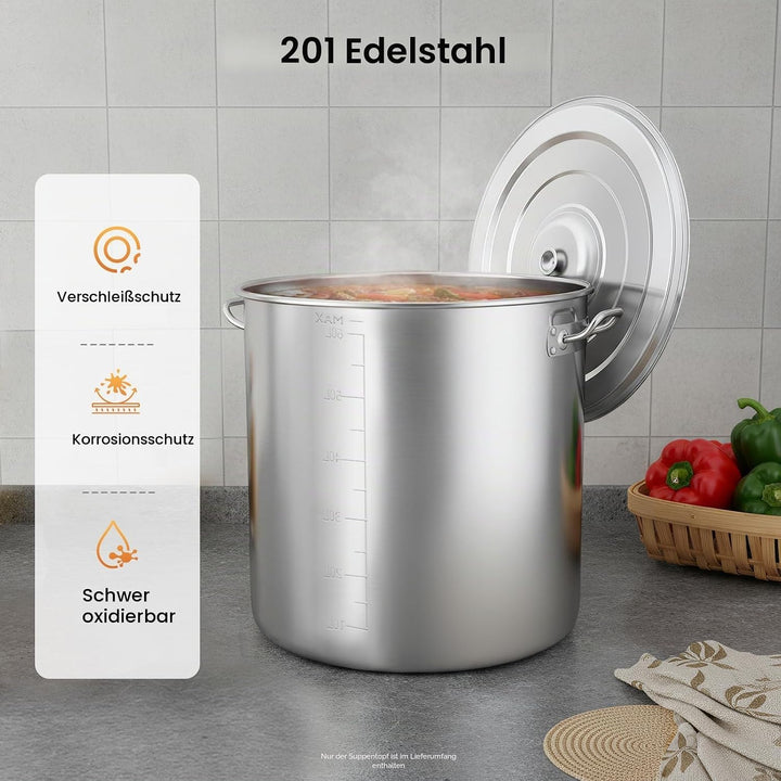 Edelstahl topf 35L/50L/70lL/100L Kochtopf gross Suppentopf 46,5×45cm Einkochtopf mit Rutschfeste Ril