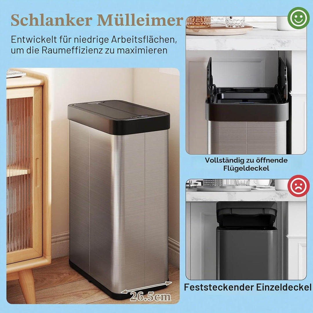 LIFEZEAL 60L Mülleimer, Küchenabfalleimer mit Smart Sensor, Abfalleimer Küche mit Deckel für Mülltre