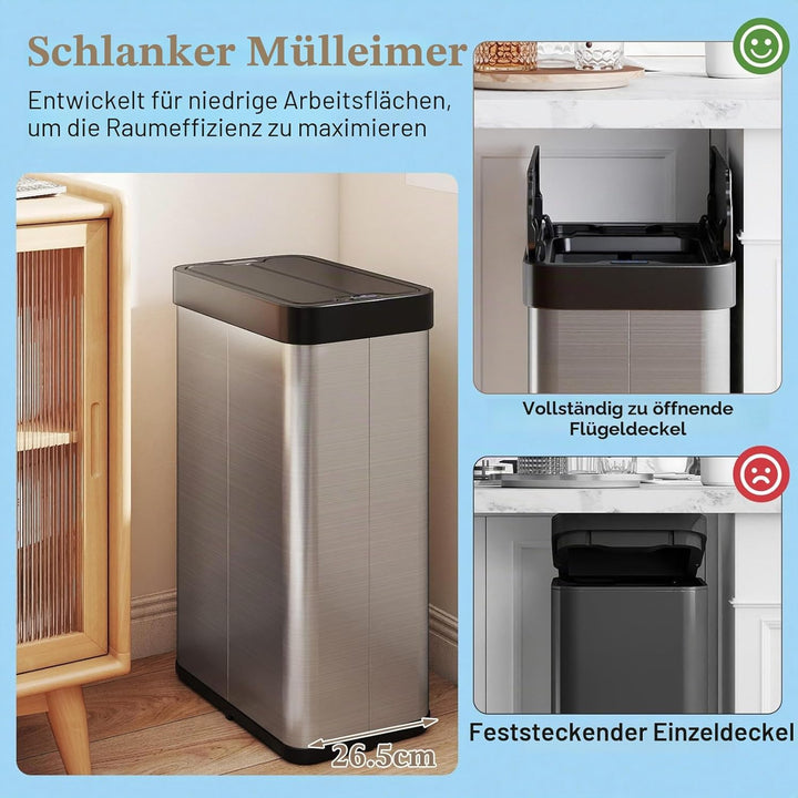 LIFEZEAL 60L Mülleimer, Küchenabfalleimer mit Smart Sensor, Abfalleimer Küche mit Deckel für Mülltre