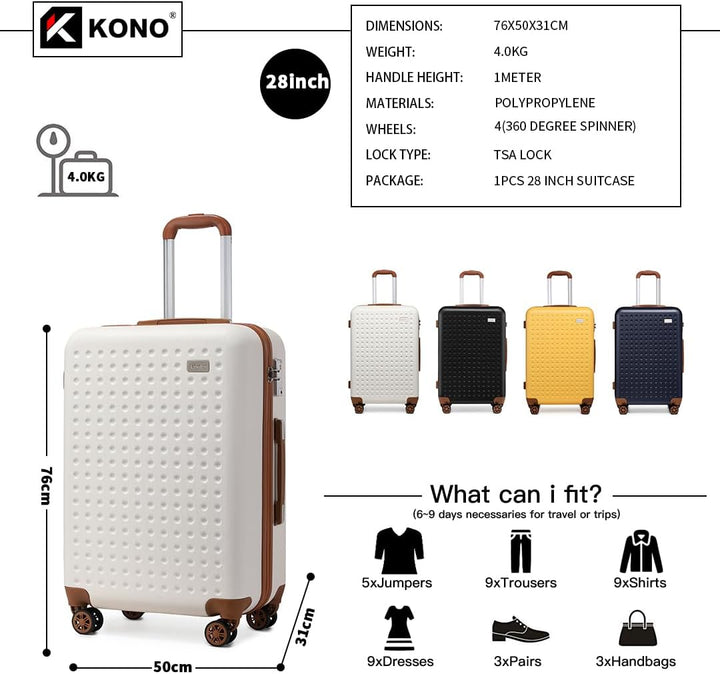 KONO Koffer Trolley Gross Hartschalenkoffer Reisekoffer von ABS Hartschalen Handgepäck mit 4 Spinner