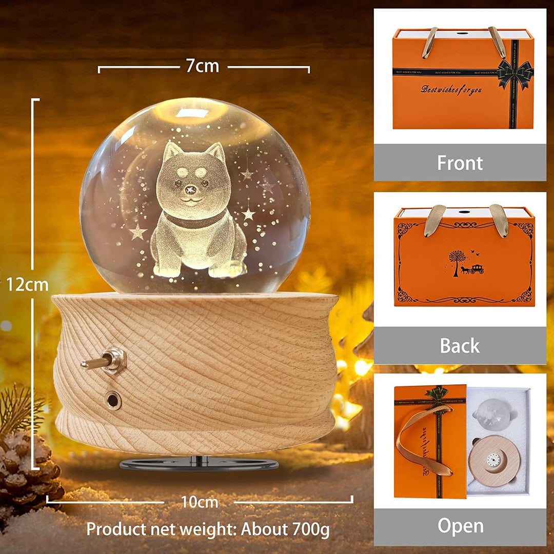 JOIENDY Spieluhr mit Kristallkugel 360°Rotation Base 3D Kristallkugel 70mm Kugelglas Geschenk für We
