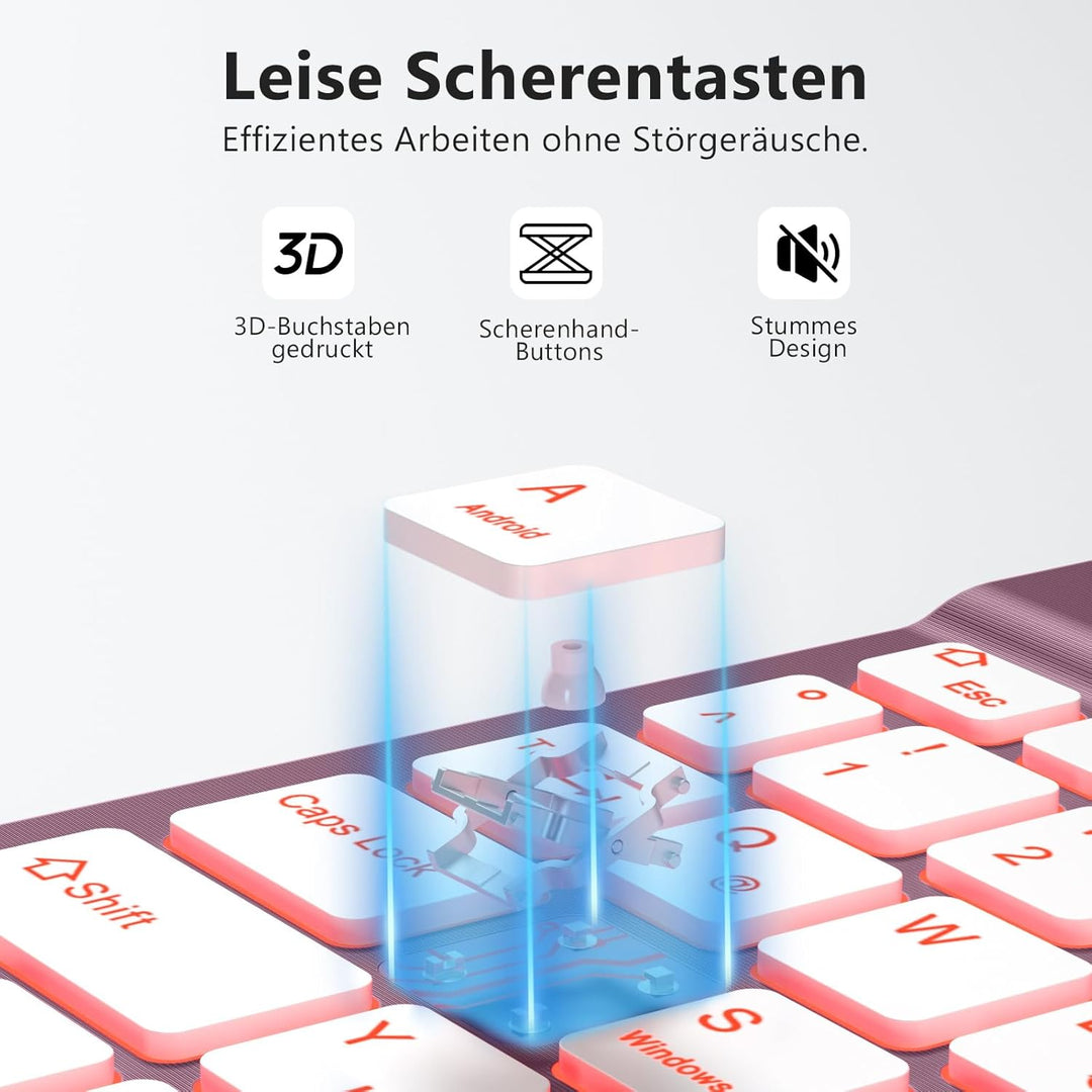 Vobafe Bluetooth Tastatur mit Telefonhalter für iPad Air/Pro/Mini/A16/11/10.9/10.2/iPhone, Kabellose