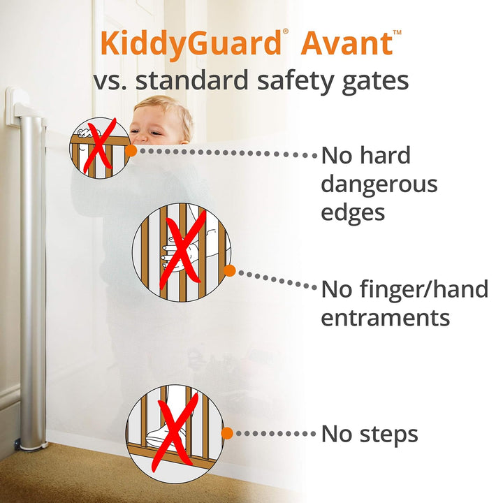 Lascal KiddyGuard Avant, stilvolles Treppenschutzgitter für Babys, einrollbares Türgitter aus Netz u