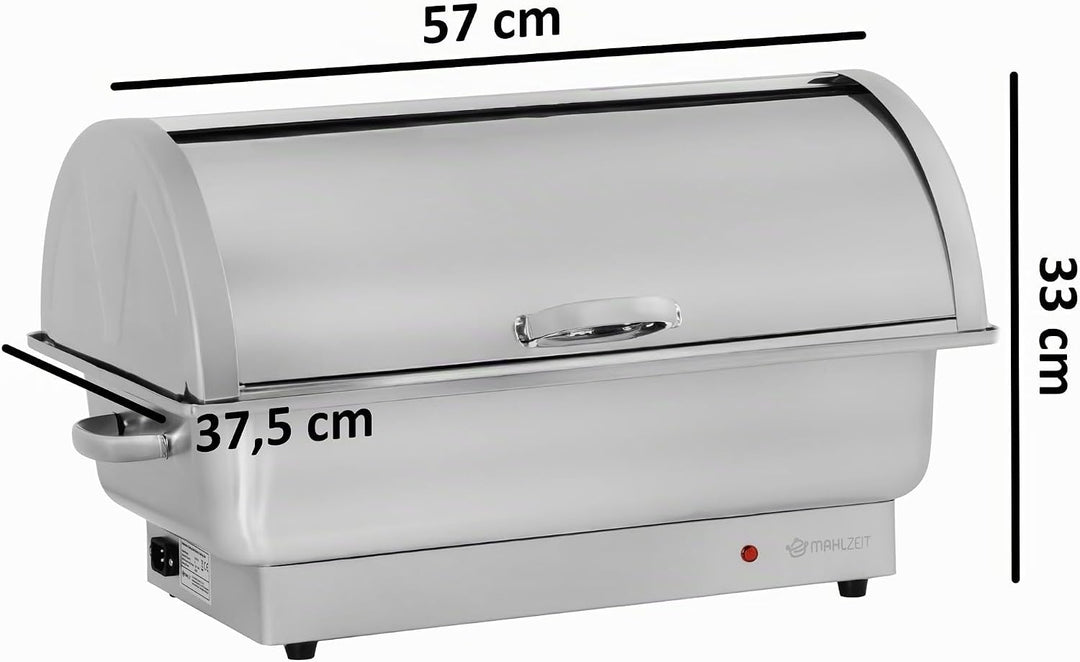 Mahlzeit elektrischer Edelstahl Chafing Dish mit GN 1/1 | 9 Liter | bis 80°C | Speisenwärmer mit Rol