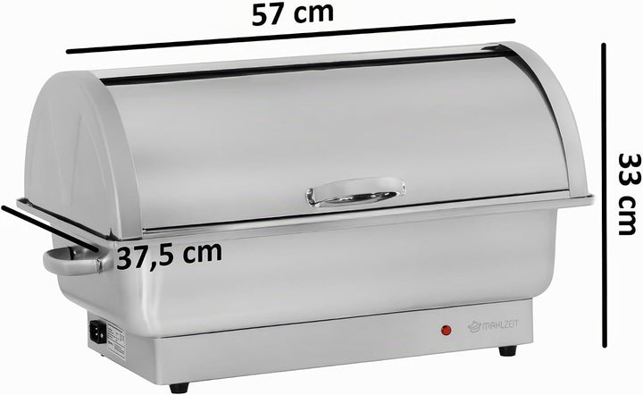 Mahlzeit elektrischer Edelstahl Chafing Dish mit GN 1/1 | 9 Liter | bis 80°C | Speisenwärmer mit Rol