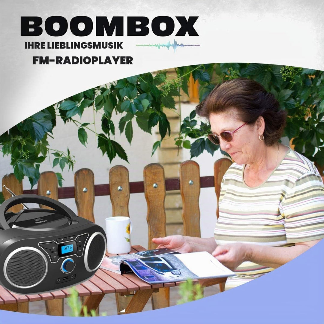 CD-Radio Tragbare CD-Player-Boombox mit Bluetooth- und FM-Radio, USB-Eingang und 3,5-mm-AUX-Kopfhöre