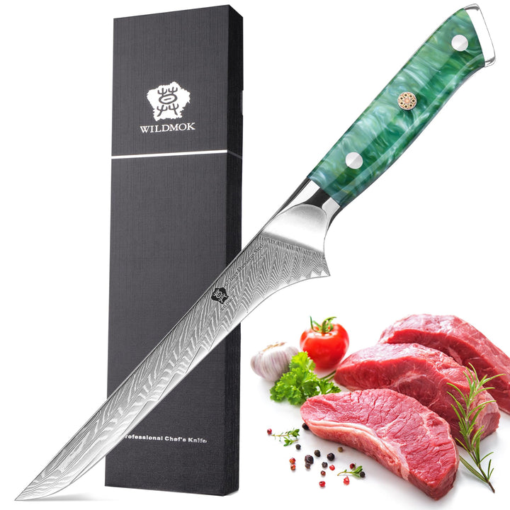 WILDMOK Ausbeinmesser, japanisches Damaskus-Kochmesser, Profi-Ausbeinfiletmesser, 17.8 cm Profession