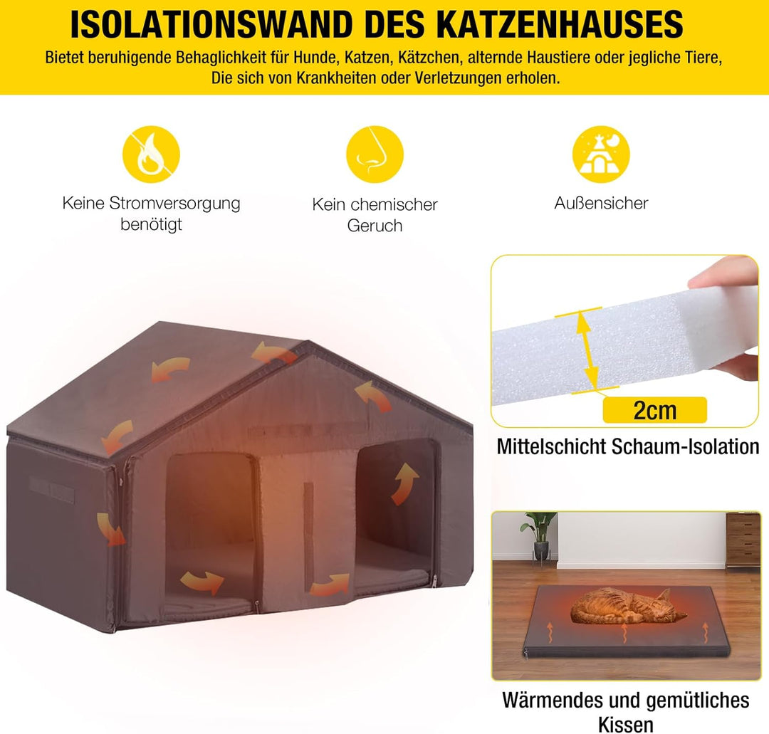 Aivituvin Katzenhaus Outdoor Winterfest aus Holz Isoliert, Feral katzenhöhle Wetterfest für Winter D