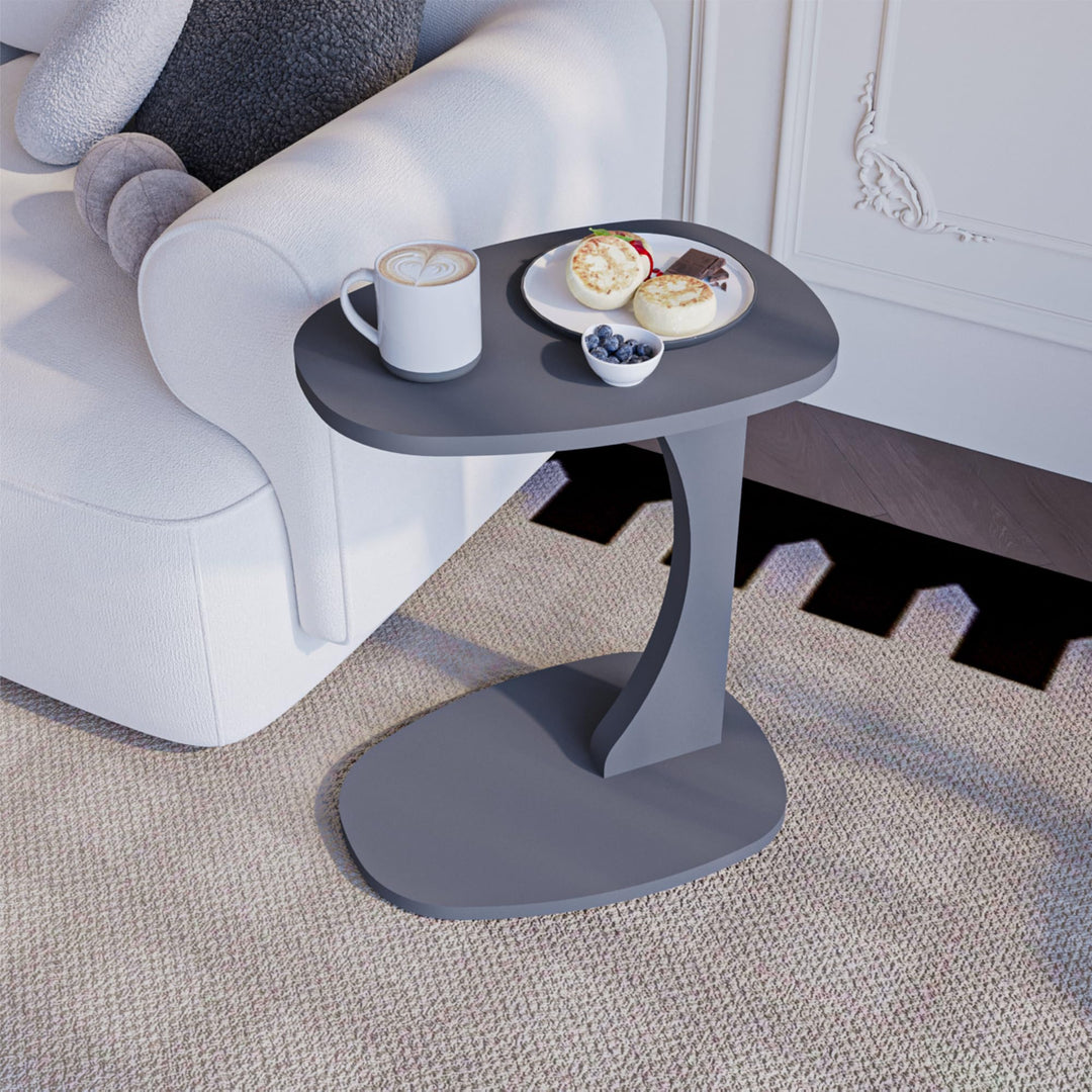 Beistelltisch Couch mit Rollen, Kleiner Beistelltisch C-Form, Sofatisch in stylischem Anthrazit, Kle