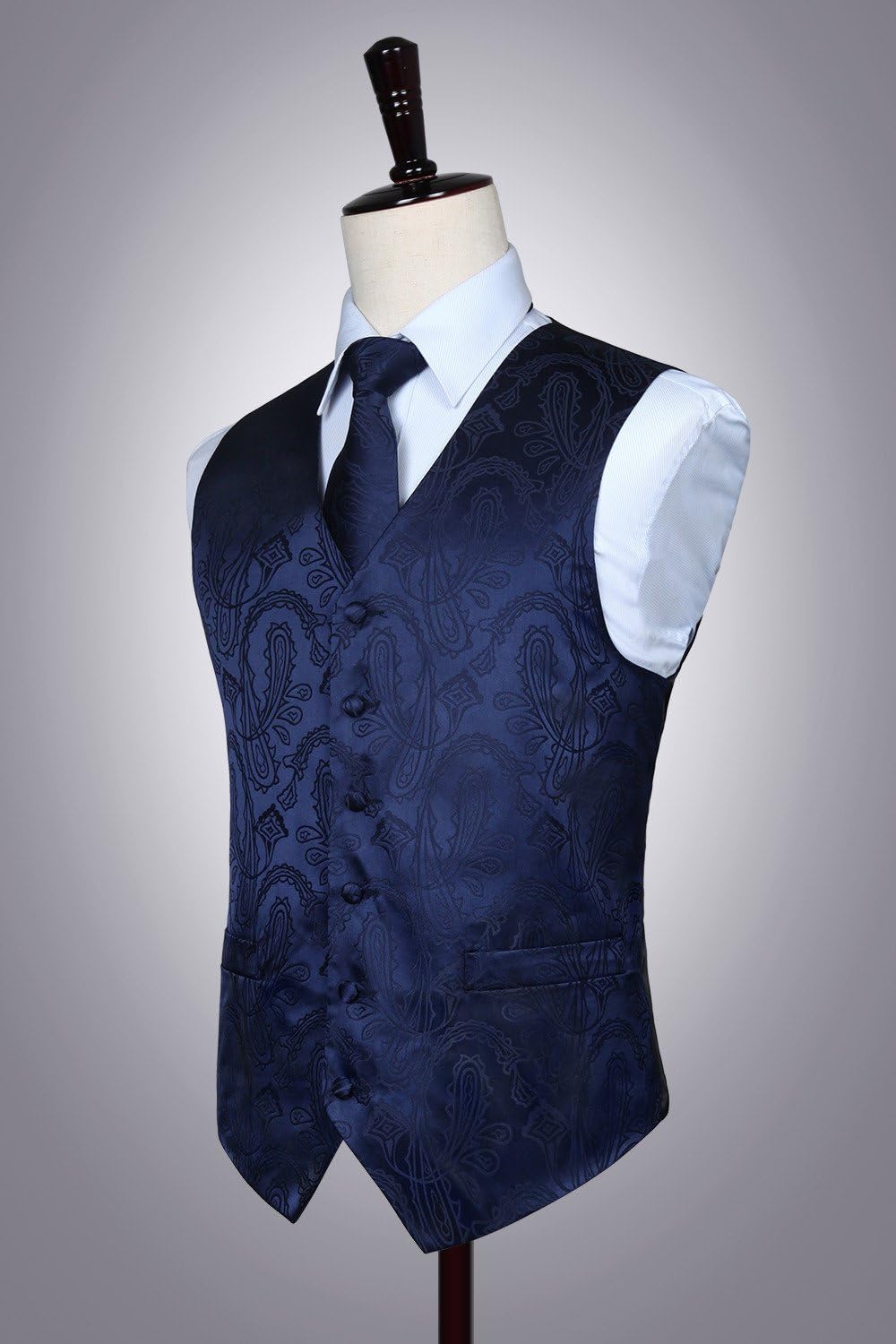 HISDERN Herren FLoral Hochzeit Weste Krawatte Einstecktuch Taschentuch Jacquard Weste Anzug Set XL N