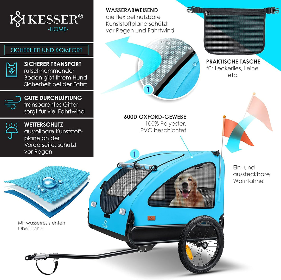 KESSER® Hundeanhänger Boxer 2-in-1 Hundebuggy Fahrradanhänger gross ca. 250L Volumen - Inkl. Fahne u